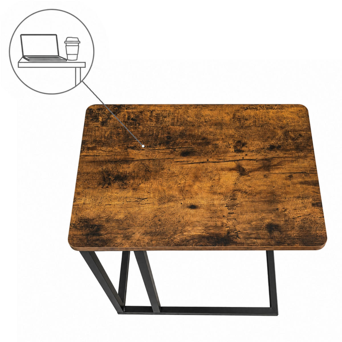 BEISTELLTISCH Metall Holzoptik Schwarz Dunkelbraun mit Rollen oder Standfüßen – 50x35x54 cm - Schwarz/Braun, Holzwerkstoff/Metall (50/35/54cm) - Begryf