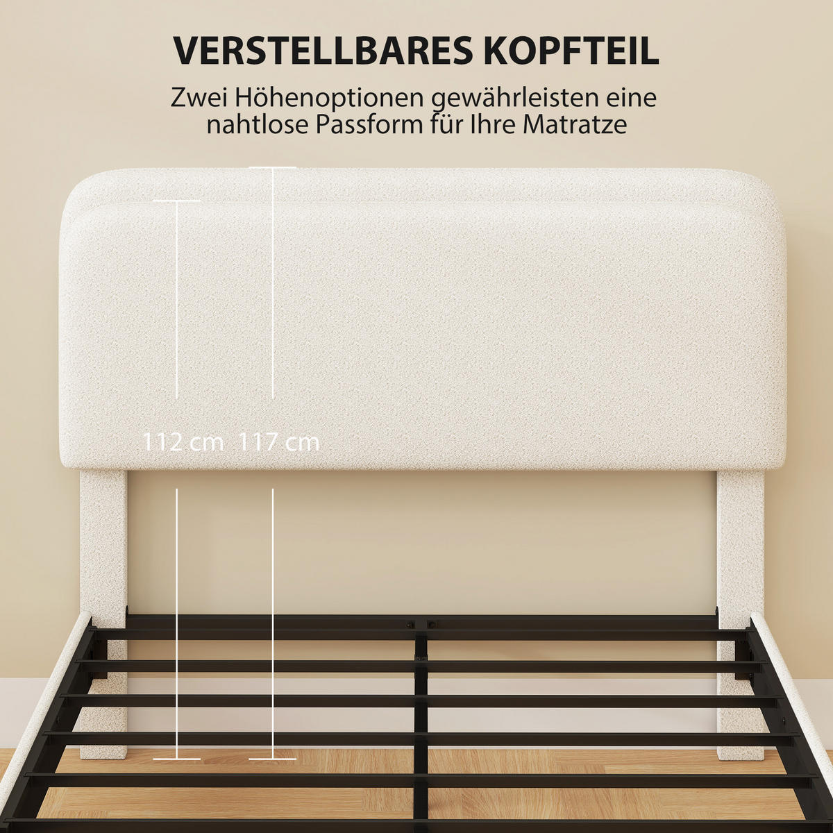 BETTGESTELL mit Teddy-Fleece 205/151/117 cm Weiß - Weiß, Metall - HOMCOM