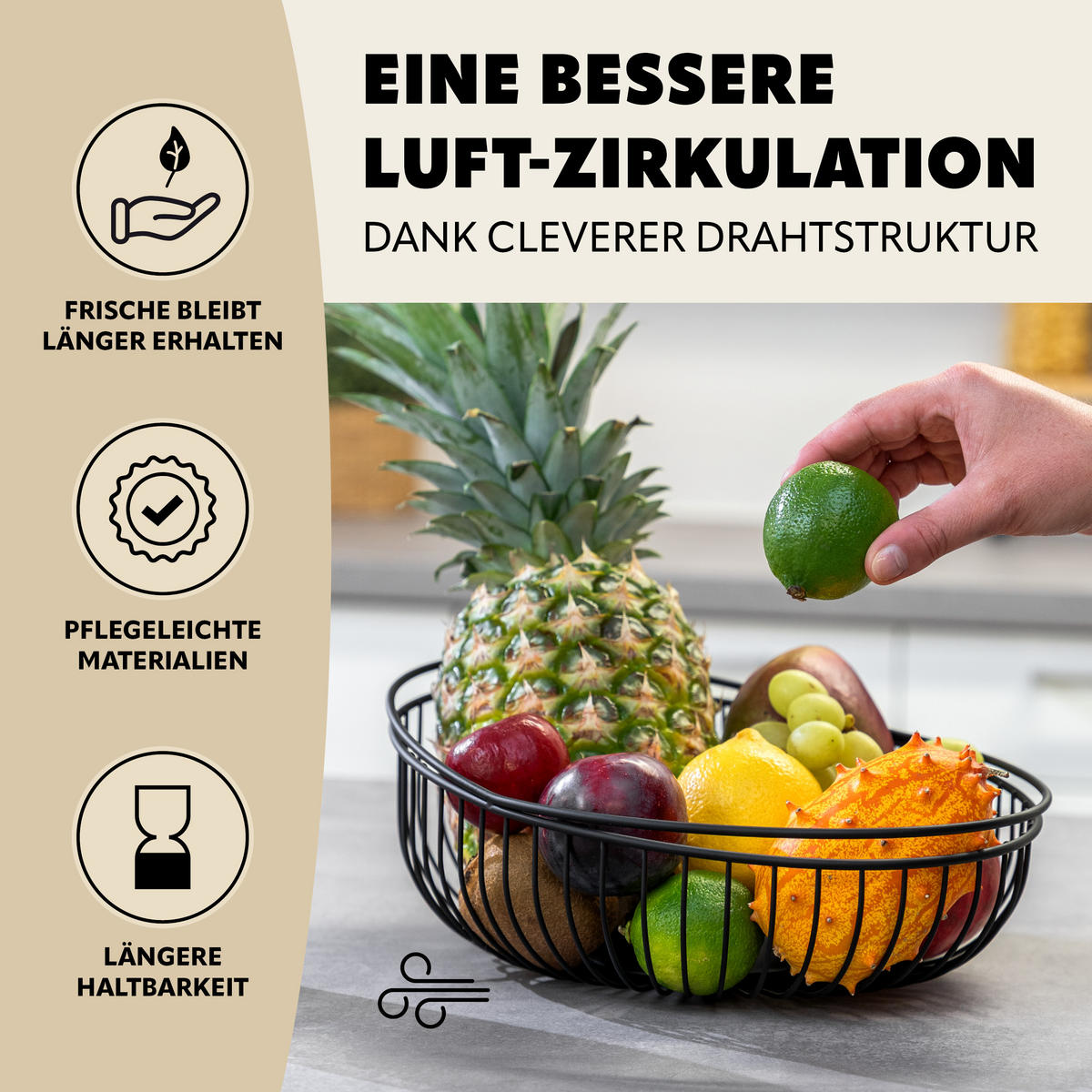 OBSTKORB, rund, aus schwarzem Metall - Schwarz, Metall (11.5cm) - eluno