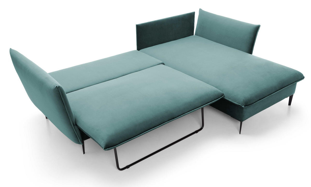 ECKSOFA Flavio mit Schlaffunktion, Bettkasten 260 cm, Rechts, Türkis - Türkis, Holz (167/258cm) - Emporius