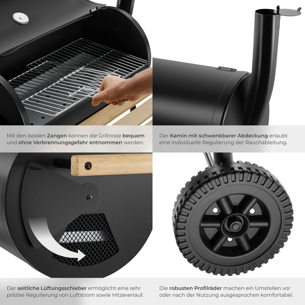HOLZKOHLEGRILL , 110 x 60 x 116 cm, schwarz - Schwarz, Textil (60/116/110cm) - tectake