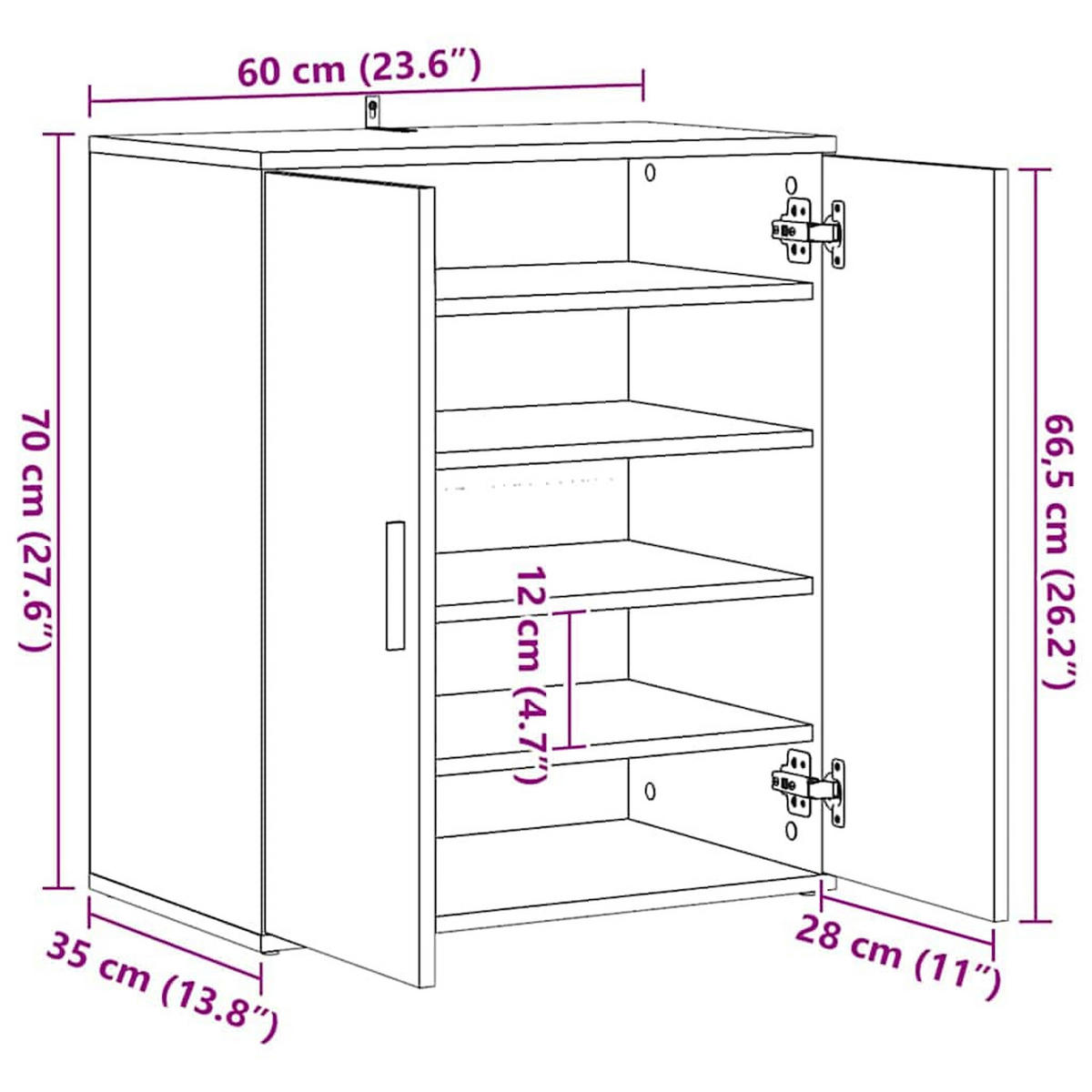 SCHUHSCHRANK Weiss 60/35/70 Cm Holzwerkstoff - Weiß, Holzwerkstoff (35/70/60cm) - vidaXL