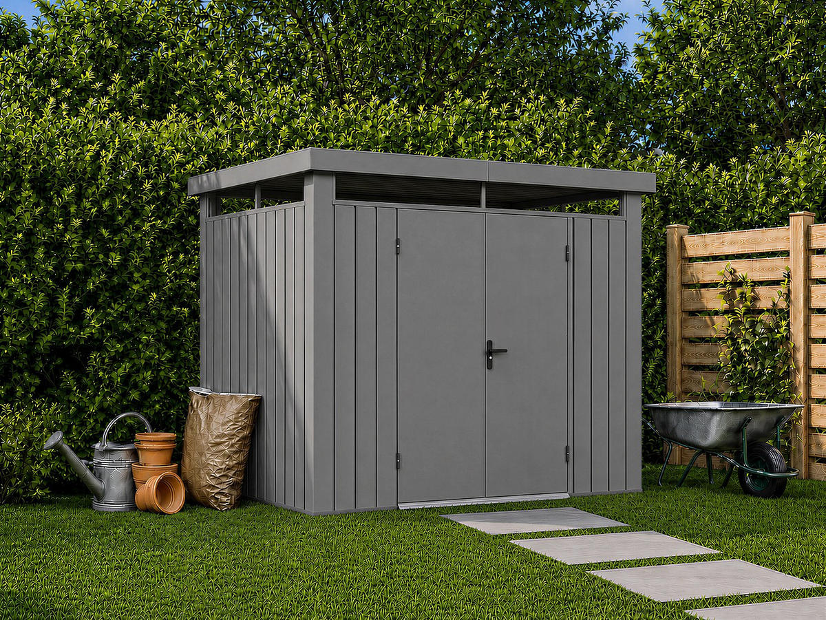 SCHREBERGARTENHAUS - 275 cm x 211 cm - metall - grau Merano - Grau, Metall (275/211/211cm) - Vente-Unique