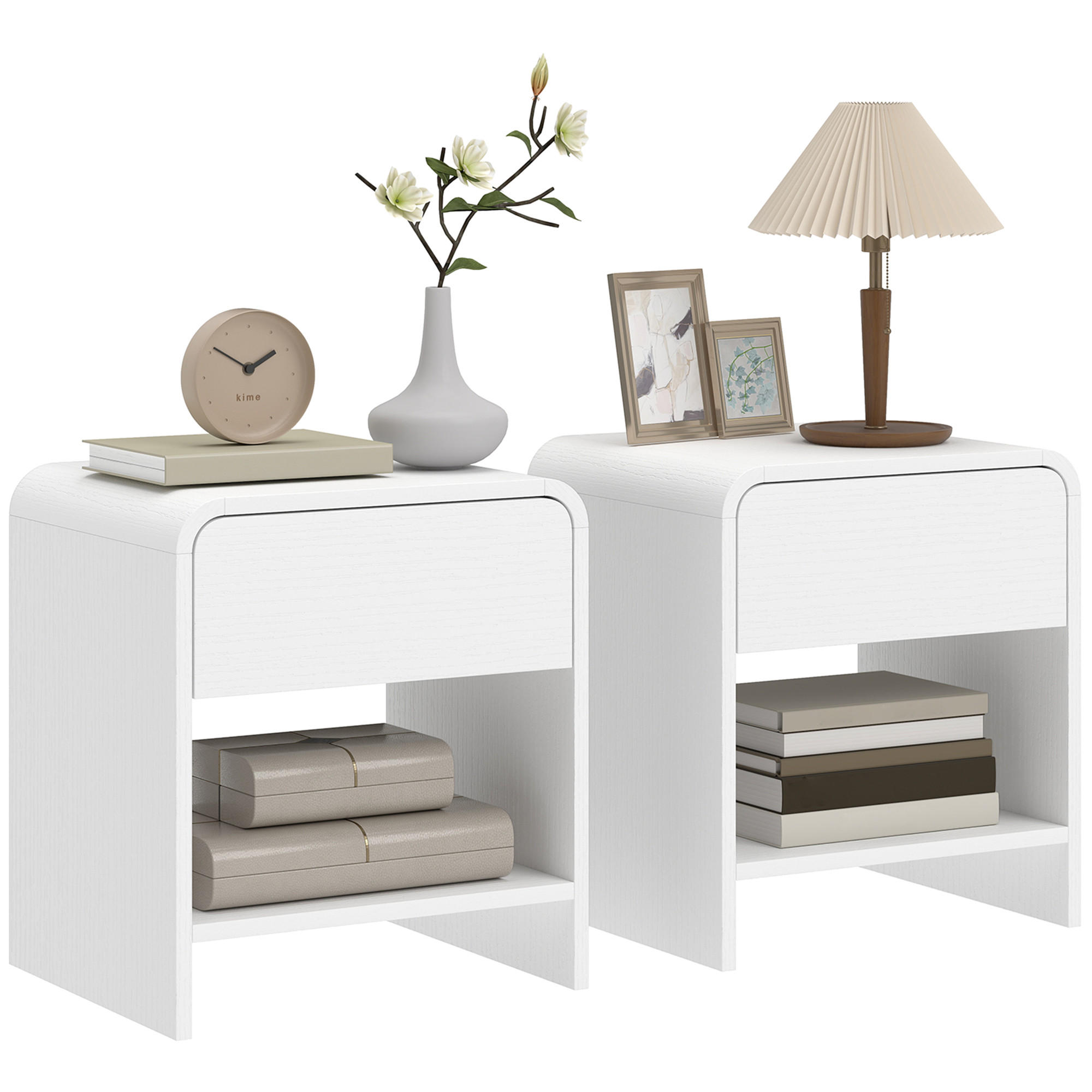 NACHTSCHRANK 2er-Set DE-12932 Schublade und offenes Fach Weiß - Weiß, Holzwerkstoff (35/45/40cm) - ComfortXL