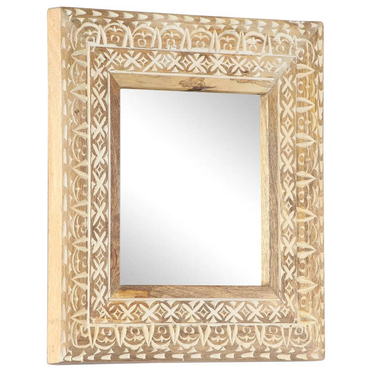 SPIEGEL Handgeschnitzt 50x50x2,6 cm Massivholz Mango - Braun, Holz (50/50/1cm) - furnicato