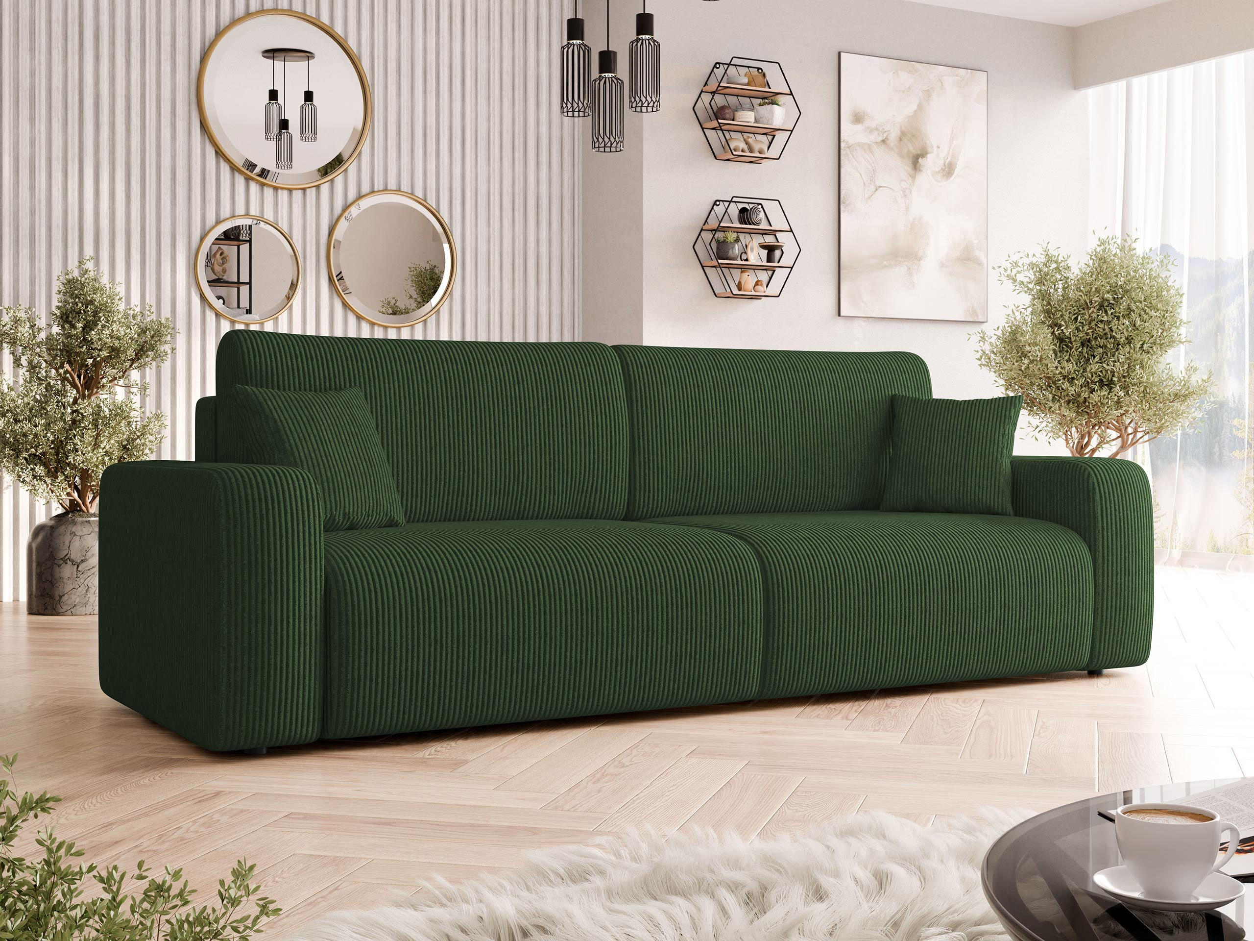 SCHLAFSOFA Piano Cord - Schwarz/Grün, Holz/Kunststoff (245/82/92cm) - MIRJAN24