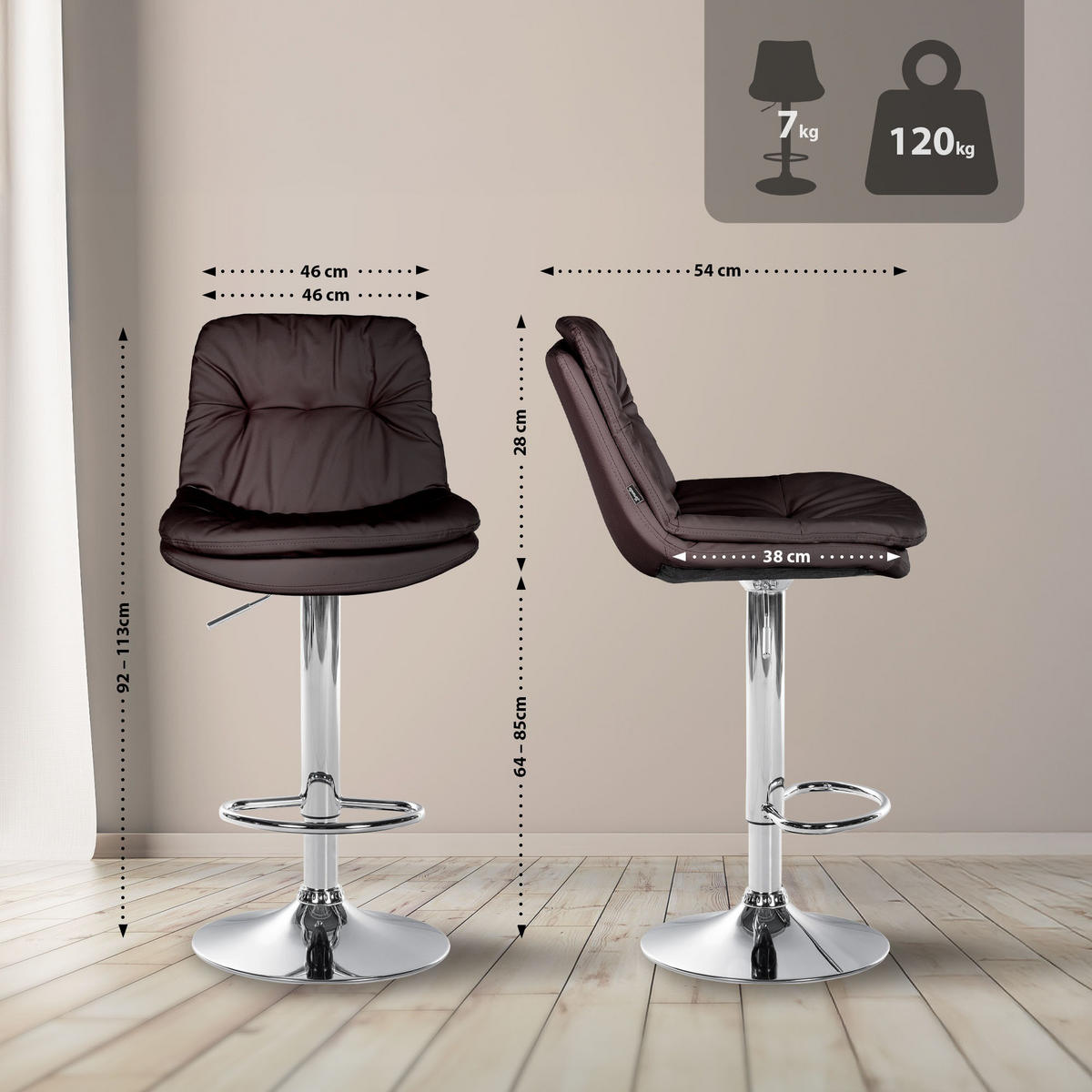 BARHOCKER Lederlook braun - Schwarz/Braun, Textil (46/92/54cm) - CLP