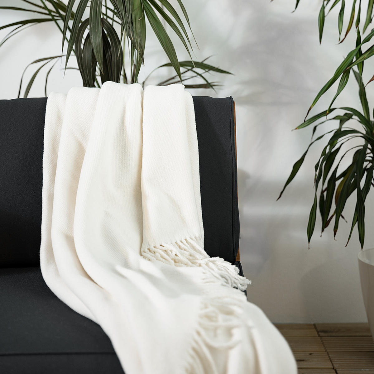 LOUNGESESSEL - Webstoff / Akazie massiv - Anthrazit, Holz/Textil (60/73/71cm) - home24