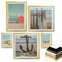 WANDBILDER 5er Set - 50x50 cm & 20x30 cm & 40x60 cm Goldrahmen - Bunte Häuser, Strand, Sonne - Goldfarben, Kunststoff (40/60cm) - ArtPrintCave