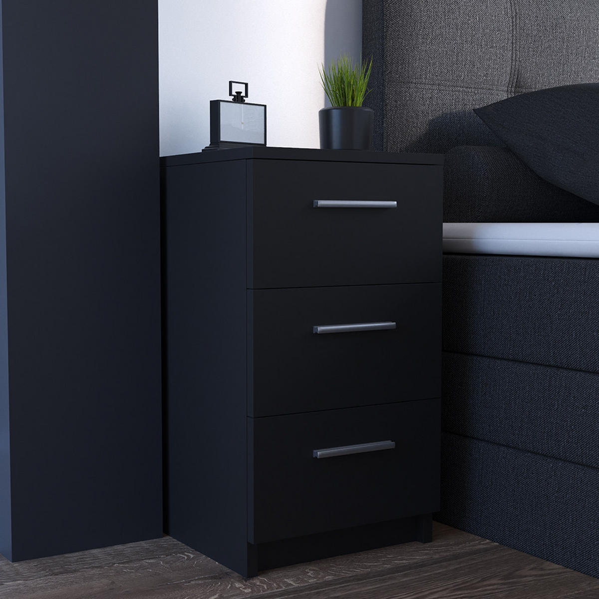 NACHTTISCH Schwarz 38 x 66 cm 2er Set - Schwarz, Holzwerkstoff (38/66/35cm) - Vicco