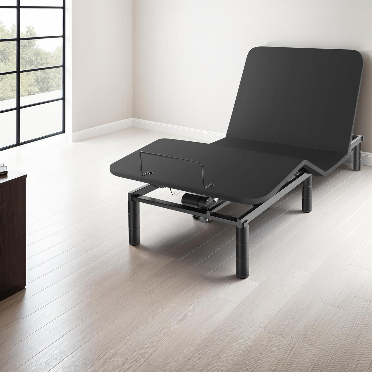 BETTGESTELL mit elektrisch verstellbarem Lattenrost Easy Flex, Polyesterbezug, 90 x 200 x 42,5 cm, anthrazit/schwarz - Anthrazit/Schwarz, Textil - tectake