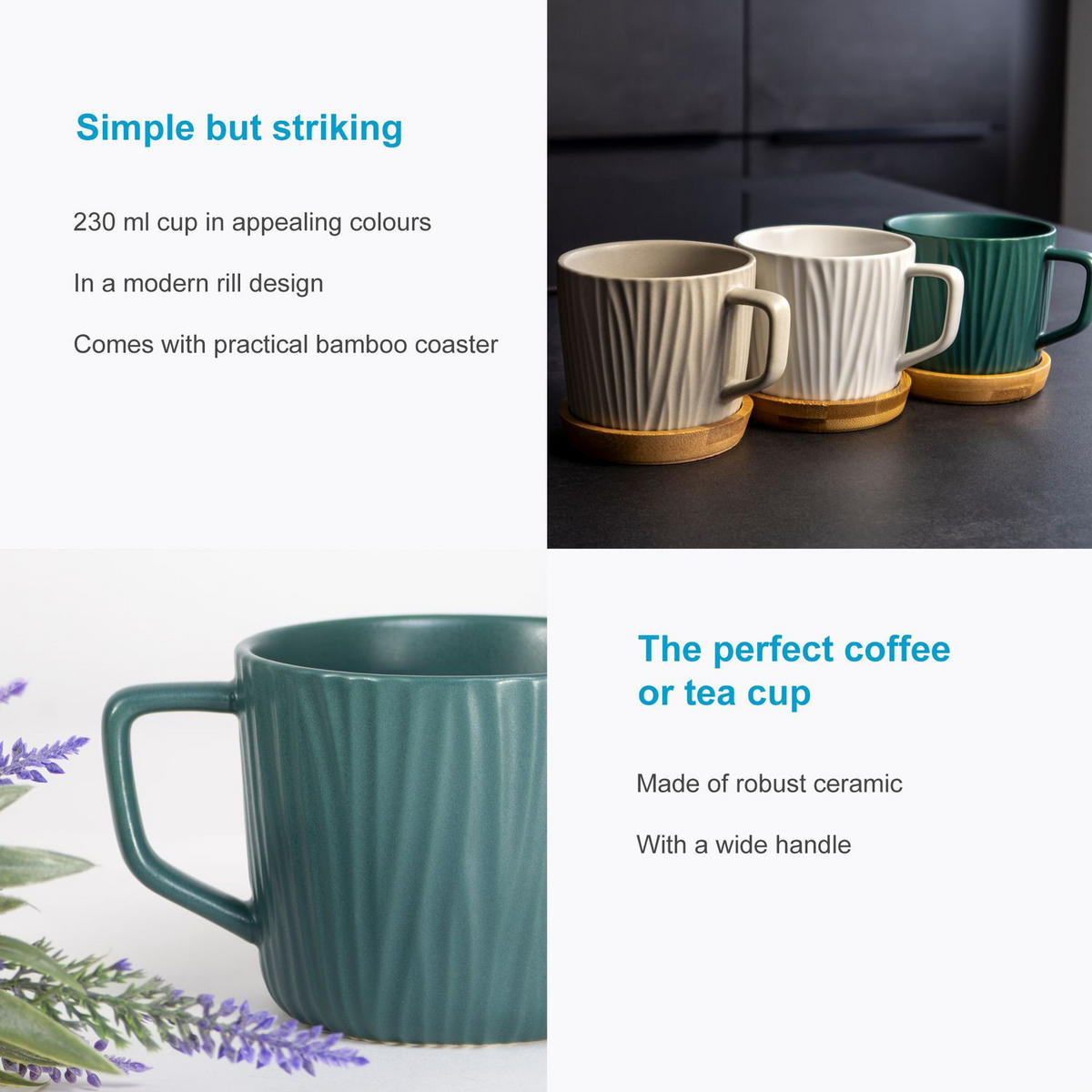 TEETASSE 230 ml mit Holz Untersetzer - Grün, Keramik (0.23L) - Intirilife