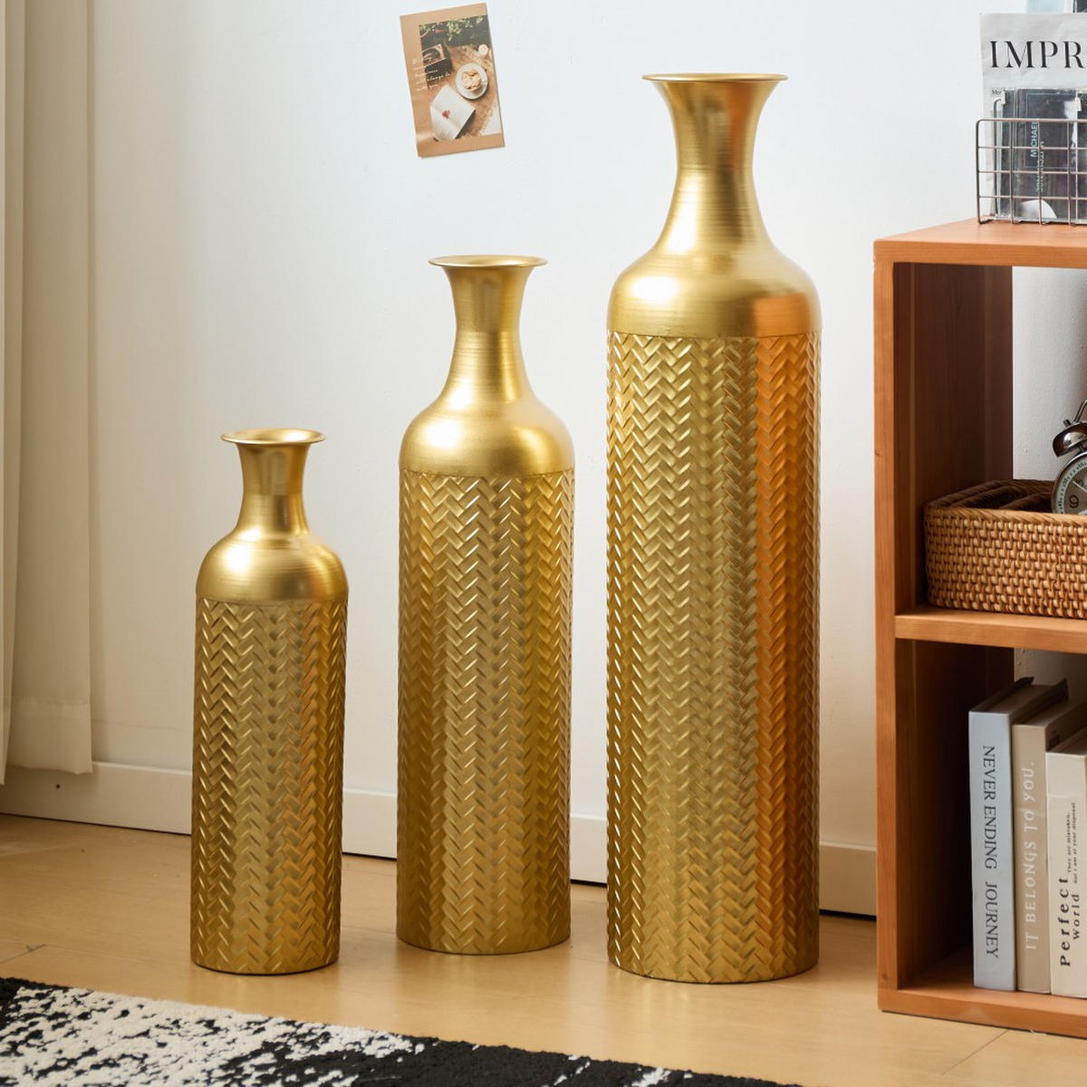 BODENVASE Metallvase,50/66/83 cm,3 tlg.Dekovase,Goldfarben - Goldfarben, Metall (83cm) - LVHOM
