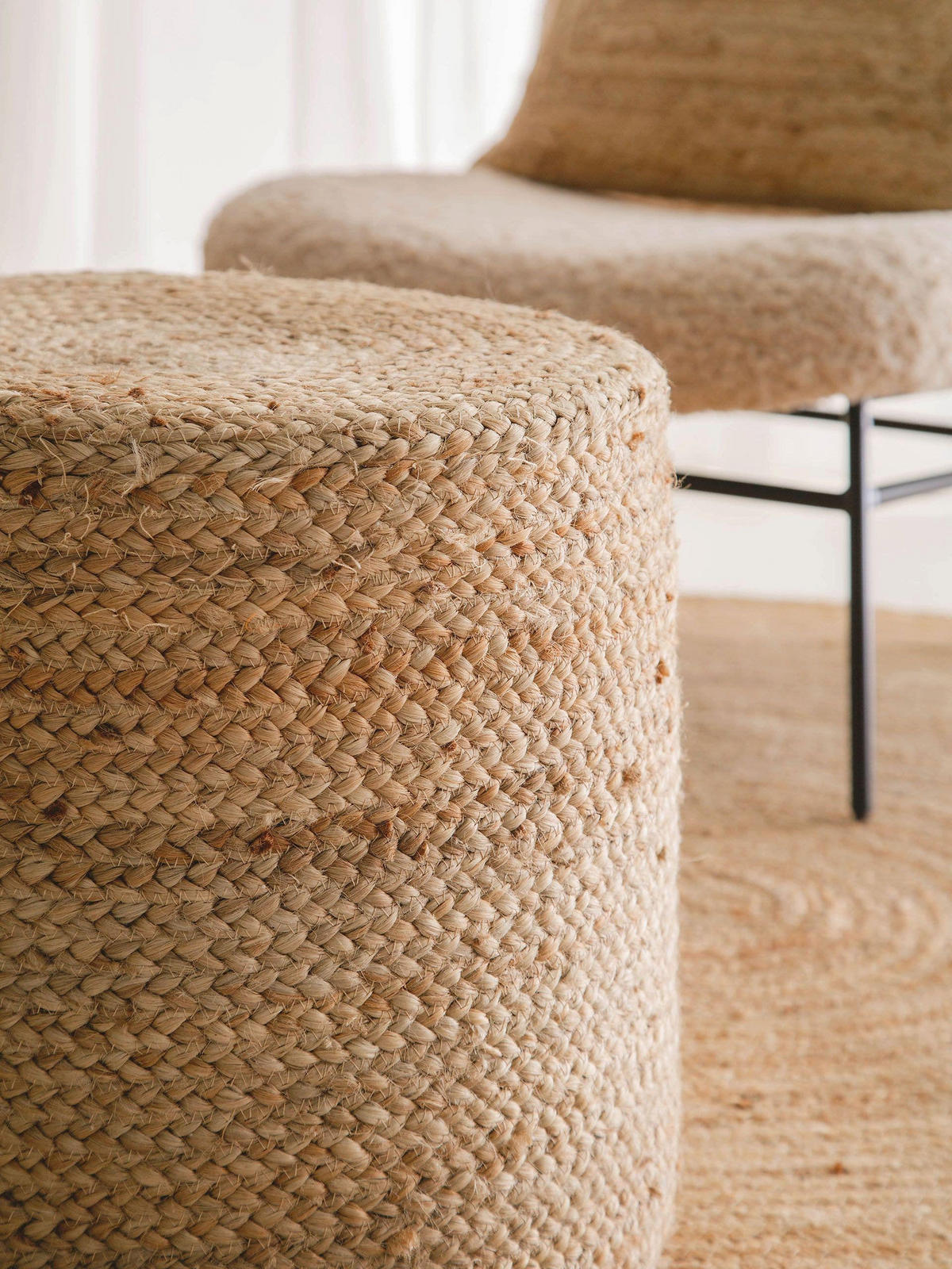 JUTE-POUF handgefertigt Jutta Hellbraun 40x40x40 cm - Hellbraun, Textil (40/40/40cm) - benuta Pure
