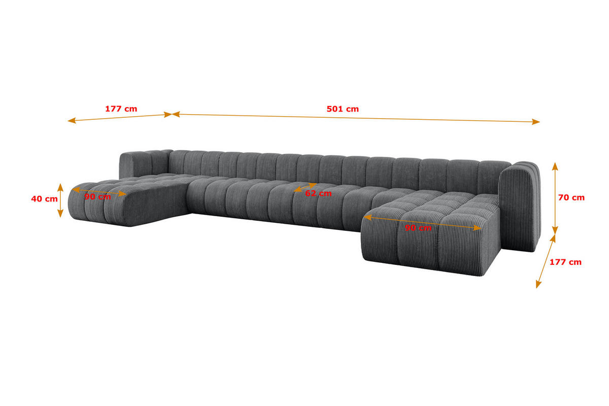 WOHNLANDSCHAFT modulares Sofa Joren-U3 - 501x177x70 cm Dunkelgrau - Dunkelgrau, Holzwerkstoff/Textil (501/70/177cm) - ALTDECOR