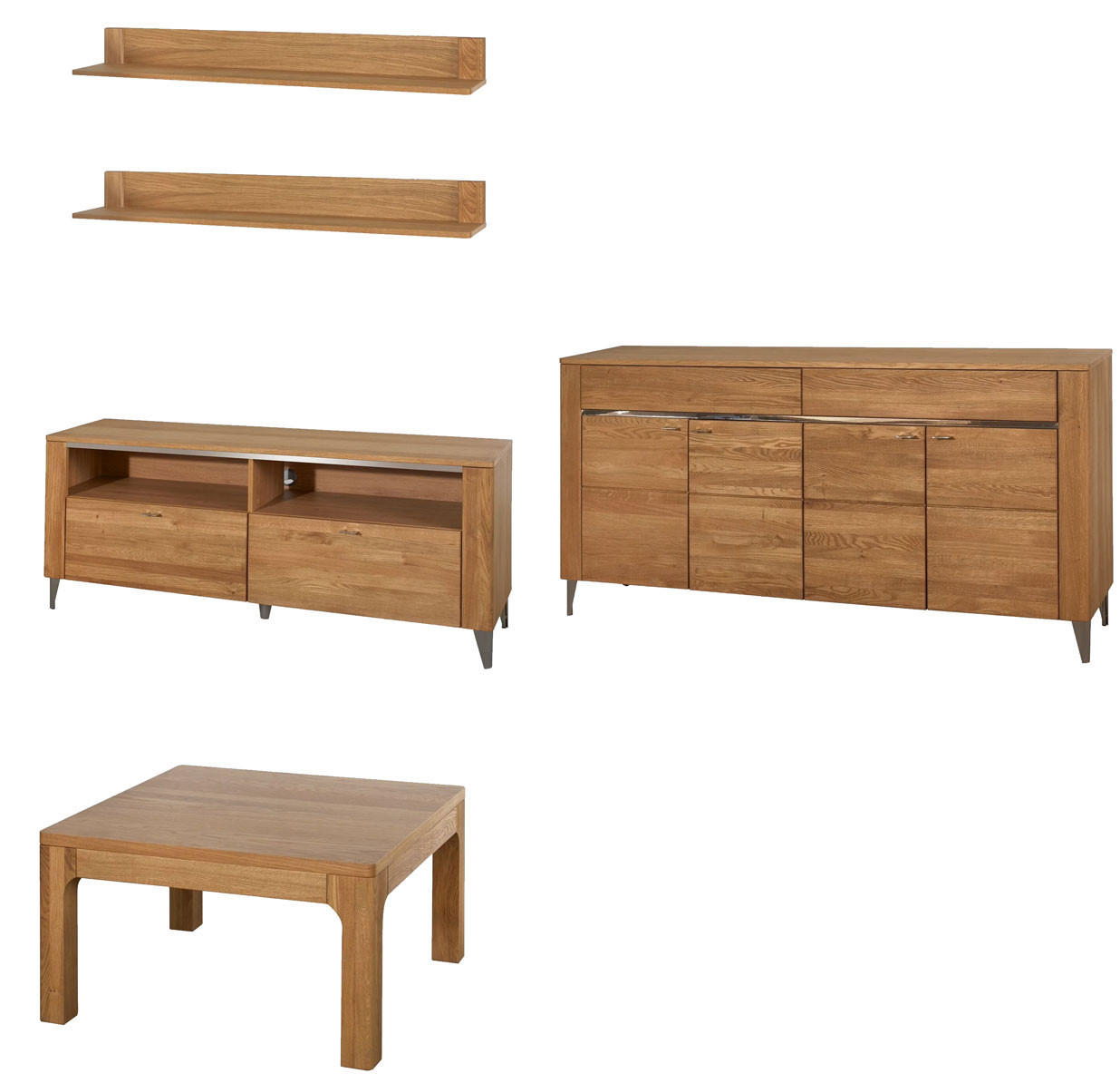 WOHNZIMMER-SET Latina Honig Eiche 5-teilig - Honigeiche/Braun, Holz/Metall (335/91/42cm) - Feldmann-Wohnen