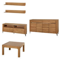 WOHNZIMMER-SET Latina Honig Eiche 5-teilig - Honigeiche/Braun, Holz/Metall (335/91/42cm) - Feldmann-Wohnen