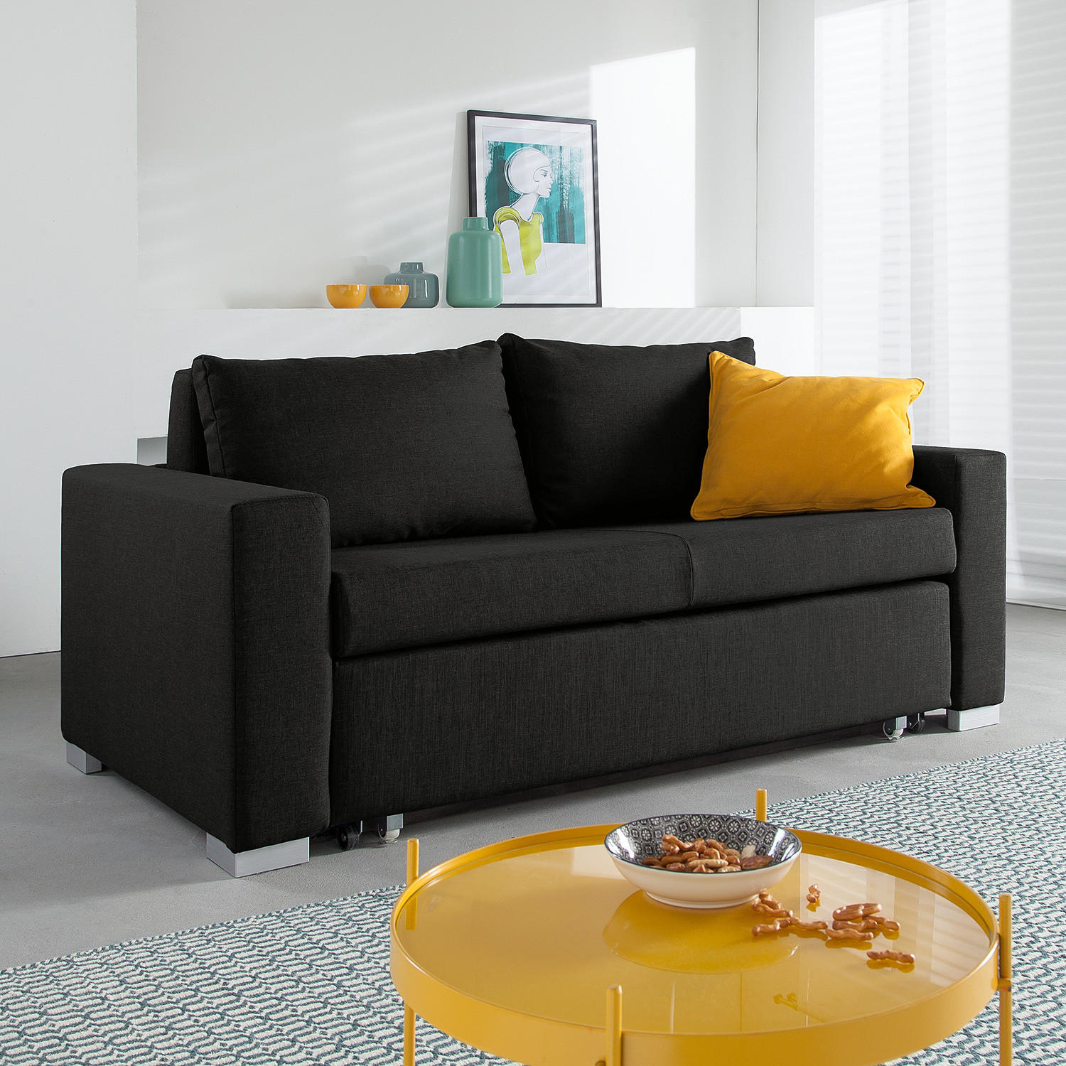 SCHLAFSOFA - Silberfarben/Schwarz, Textil (173/90/90cm) - home24