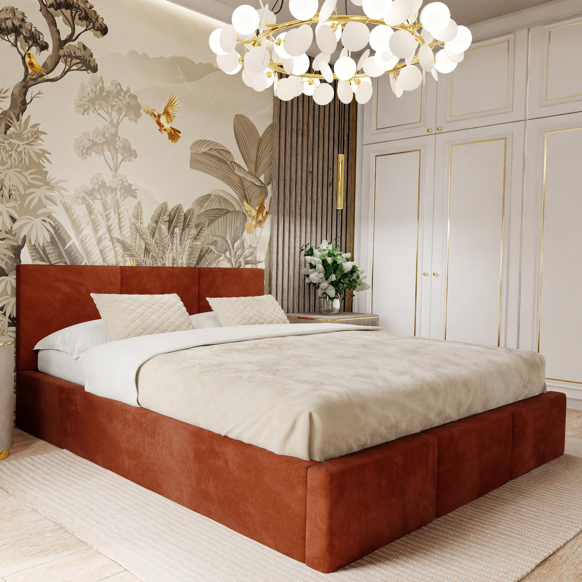 POLSTERBETT mit Stauraum Honigfarbe 120x200cm Kopfteil 88cm - Honig, Holzwerkstoff/Textil (120/200cm) - Muralo
