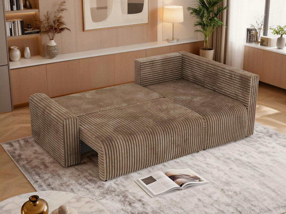 ECKSOFA NESSARO COR L - Braun Cord - Rechts - Schwarz/Braun, Kunststoff/Textil (240/151cm) - MKS