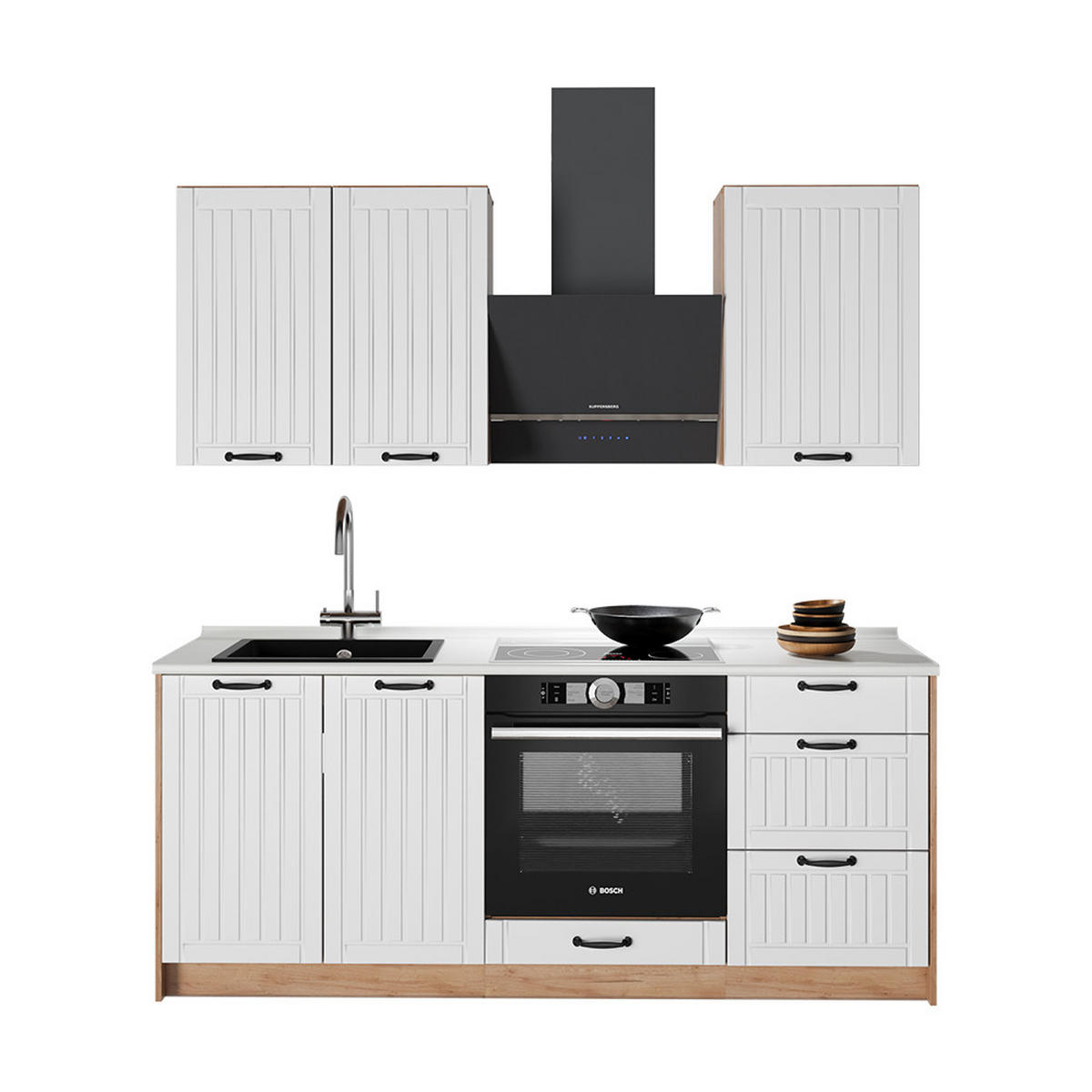 SAMOSTATNÁ KUCHYŇA Fame-Line, Biely vidiecky dom/Dub Goldkraft, 190 cm, AP Marble - biela/dub medový, kompozitné drevo (190/82/60cm) - Vicco