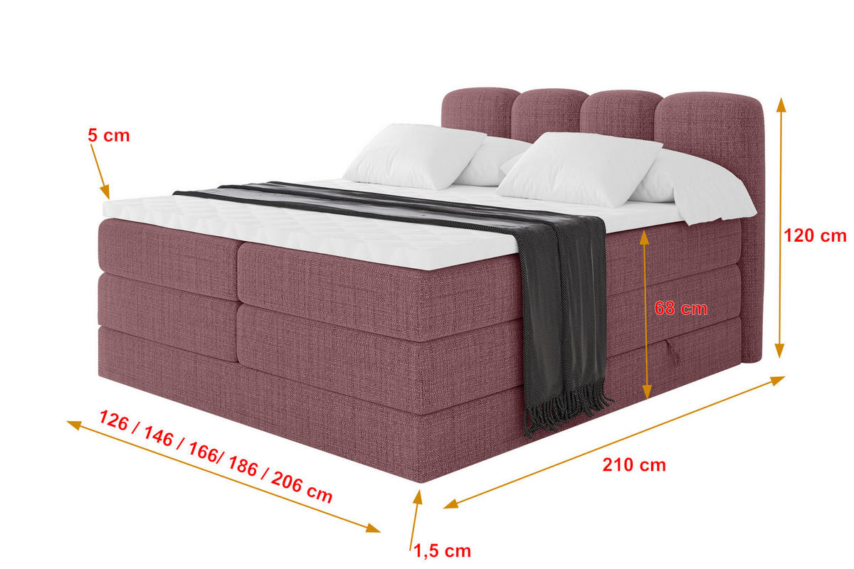 BOXBETT mit Matratze H3|H4 - NINA KING - 160x200 cm - Altrosa - Pink, Holzwerkstoff (160/200cm) - ALTDECOR