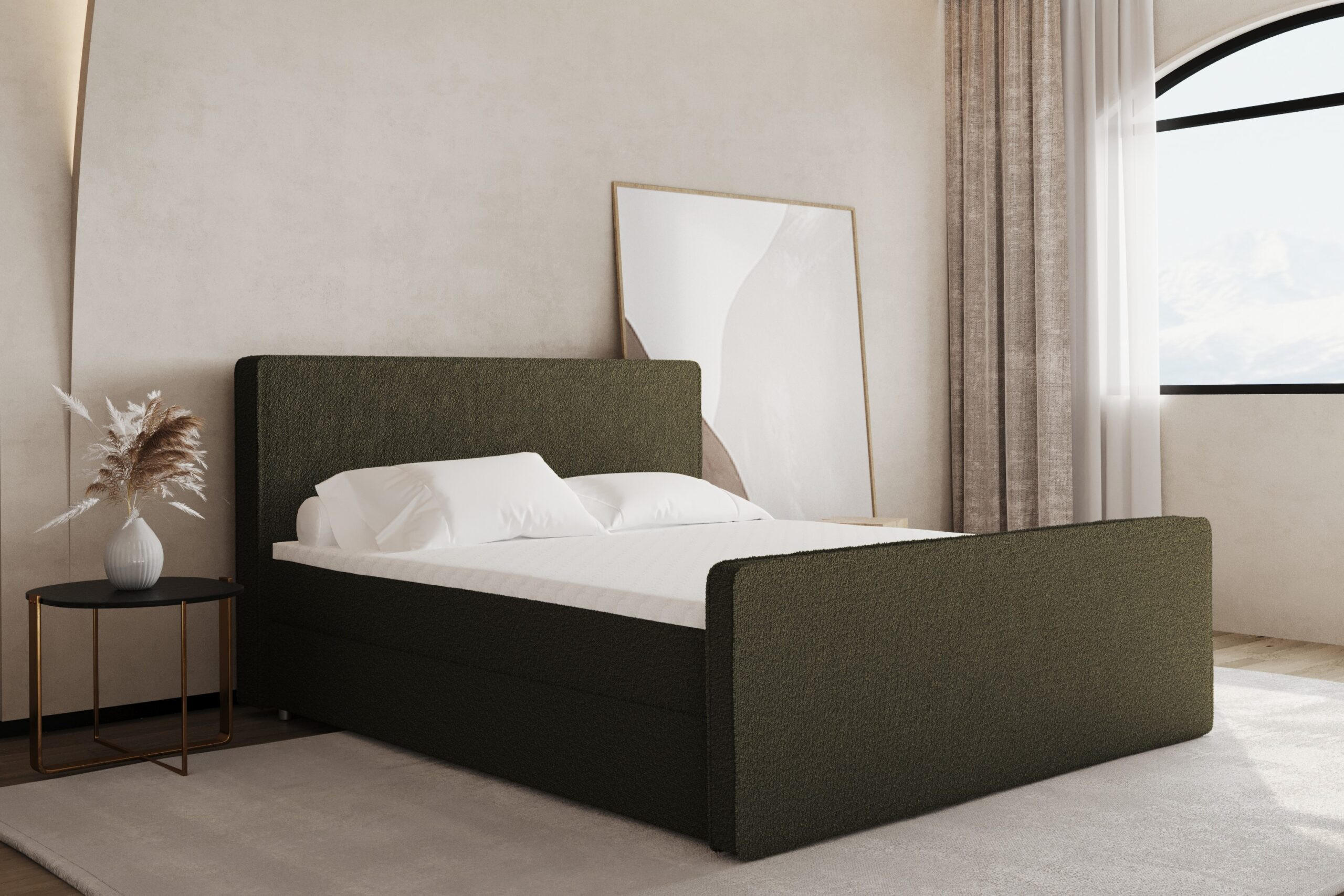 BOXBETT mit Bettkasten Matratze Topper LAGUNE Stoff Loop Grün 120x200 cm H2-Pocket - Grün, Holz/Holzwerkstoff (120/200cm) - Kaiser Möbel