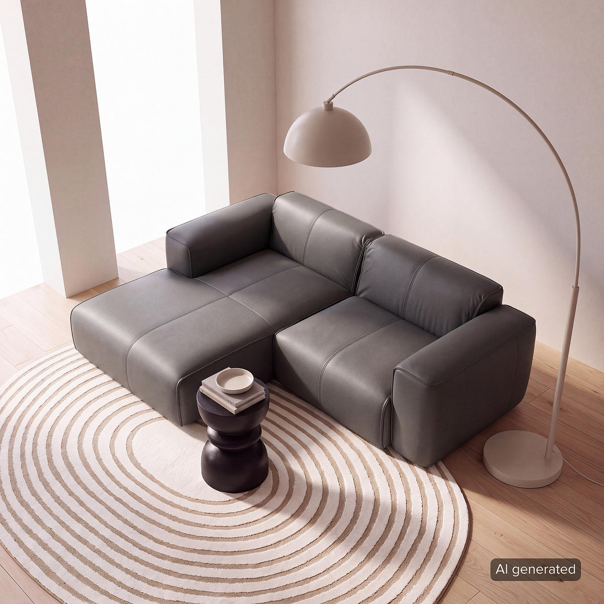ECKSOFA mit XL-Longchair - Schwarz/Grau, Leder/Kunststoff (260/171cm) - home24