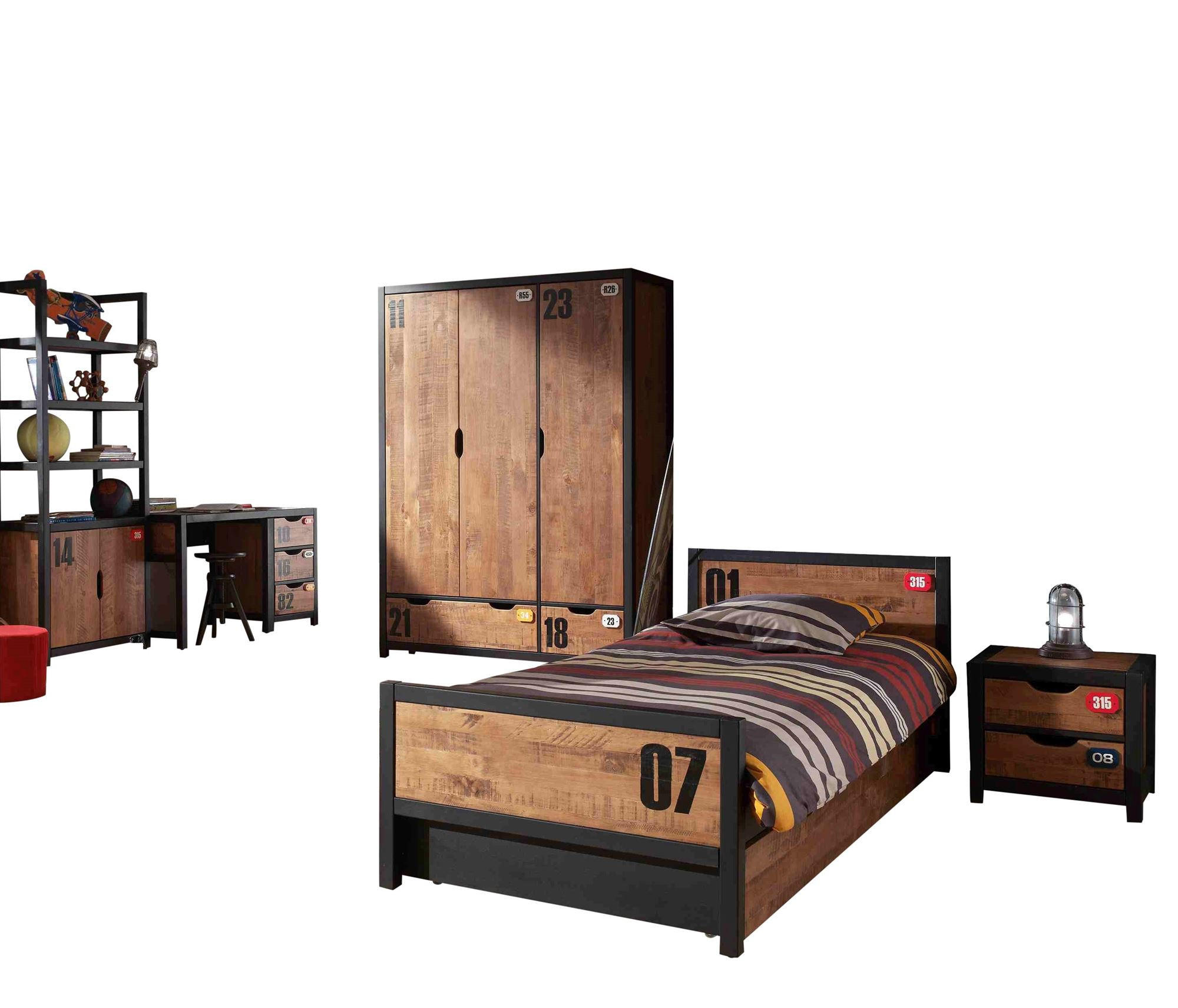 KINDERZIMMER Set komplett Kameko 11 Massivholz+MDF Schwarz/Cognac - Cognac/Schwarz, Holz (292/1/192cm) - 58aufmkessel