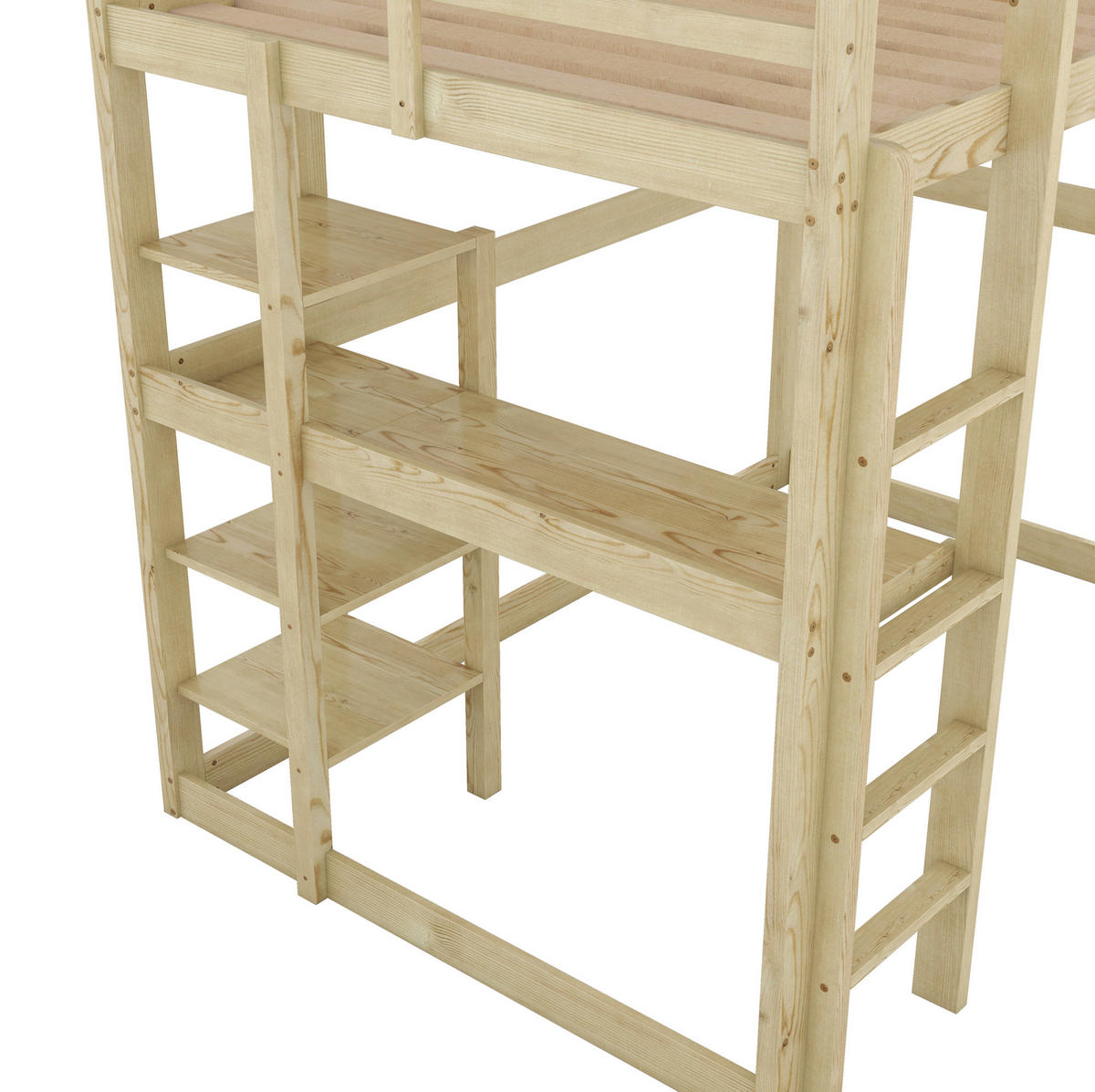 HOCHBETT 140/200 cm Natur mit Schreibtisch und Stauraum mit Matratze - Naturfarben, Holzwerkstoff (140/200cm) - OKWISH