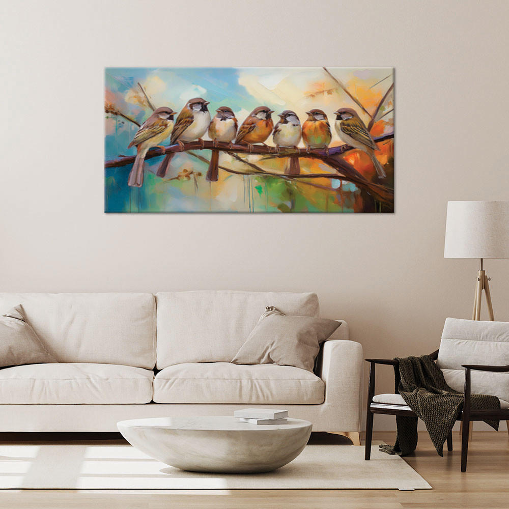LEINWANDBILD Vögel auf einem Ast Natur 120x60cm - Braun, Textil (120/60cm) - Feeby