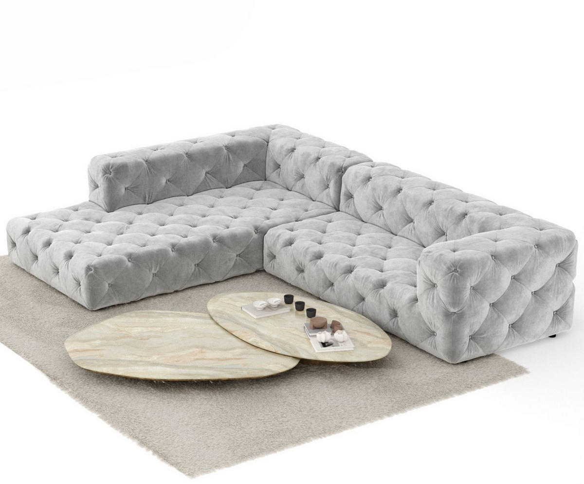 ECKSOFA Cosimo Hellgrau Samtstoff - Hellgrau/Schwarz, Holz/Holzwerkstoff (325/228cm) - Maison de Reve
