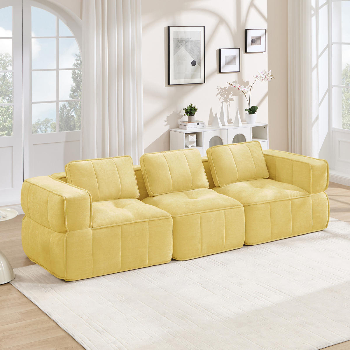 SOFA 271/93/67 cm in Gelb mit modularen Elementen und rutschfester Basis - Gelb, Kunststoff (93/67/271cm) - Flora Grace