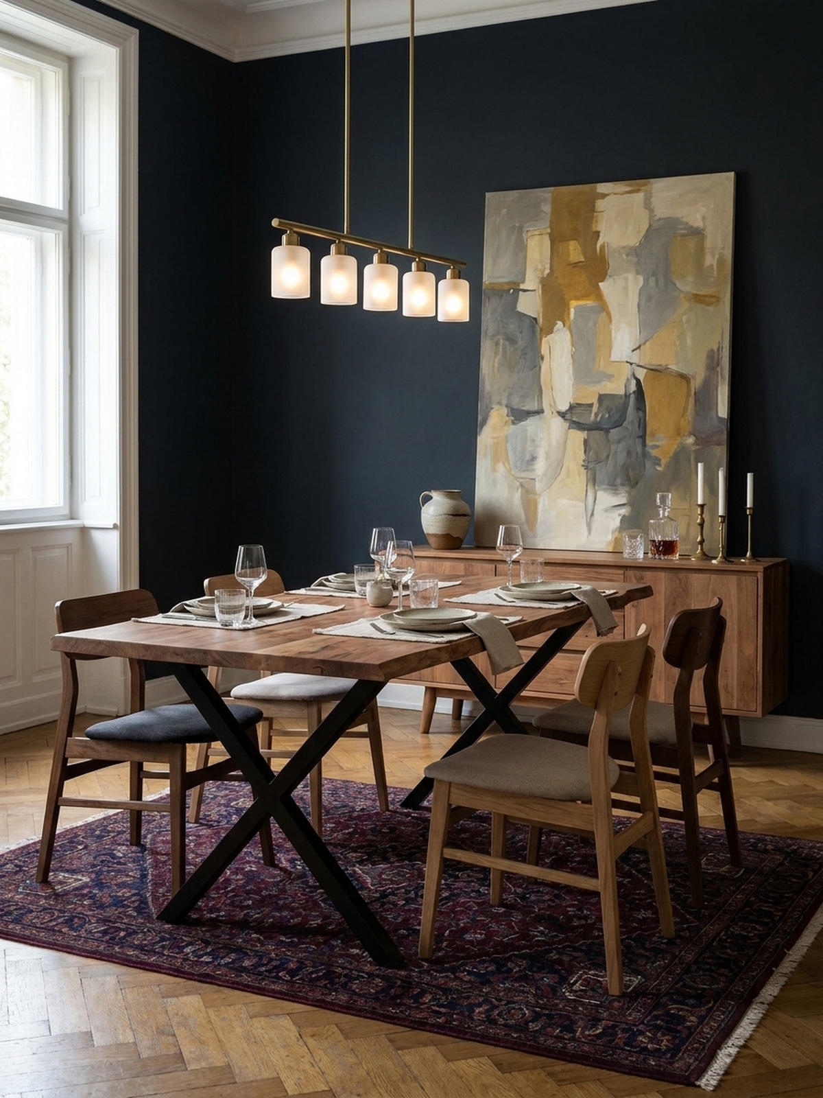 ESSTISCH Massivholz Metall X-Gestell Baumkante Industrial KRETA, Goldbraun-Schwarz 200x100x76 cm - Schwarz/Braun, Holz/Metall (100/200/76cm) - KADIMA DESIGN
