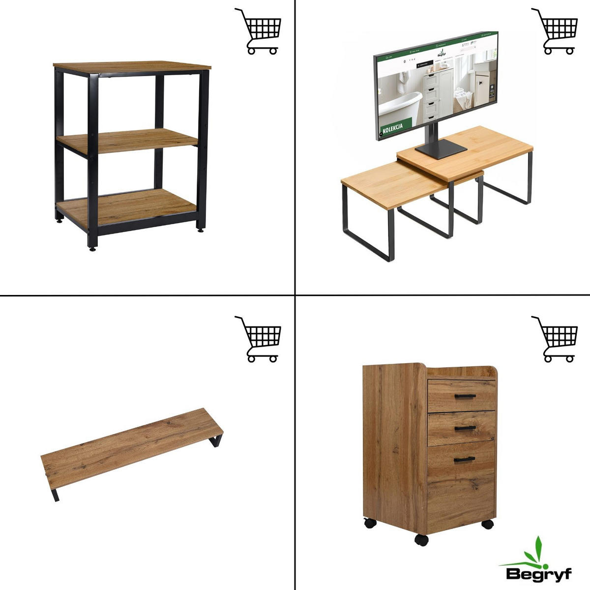 SCHREIBTISCH Metall Holzoptik Erlefarben Schwarz stabil 100x50x75 cm - Erlefarben/Schwarz, Holzwerkstoff/Metall (50/100/75cm) - Begryf