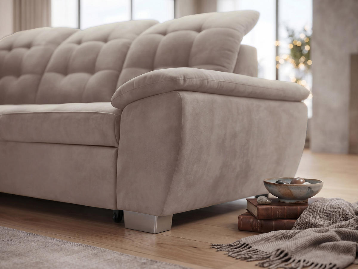 ECKSOFA LENO Links, mit Schlaffunktion und Bettkasten, Beige - Beige, Kunststoff/Textil (261/220cm) - Idohome