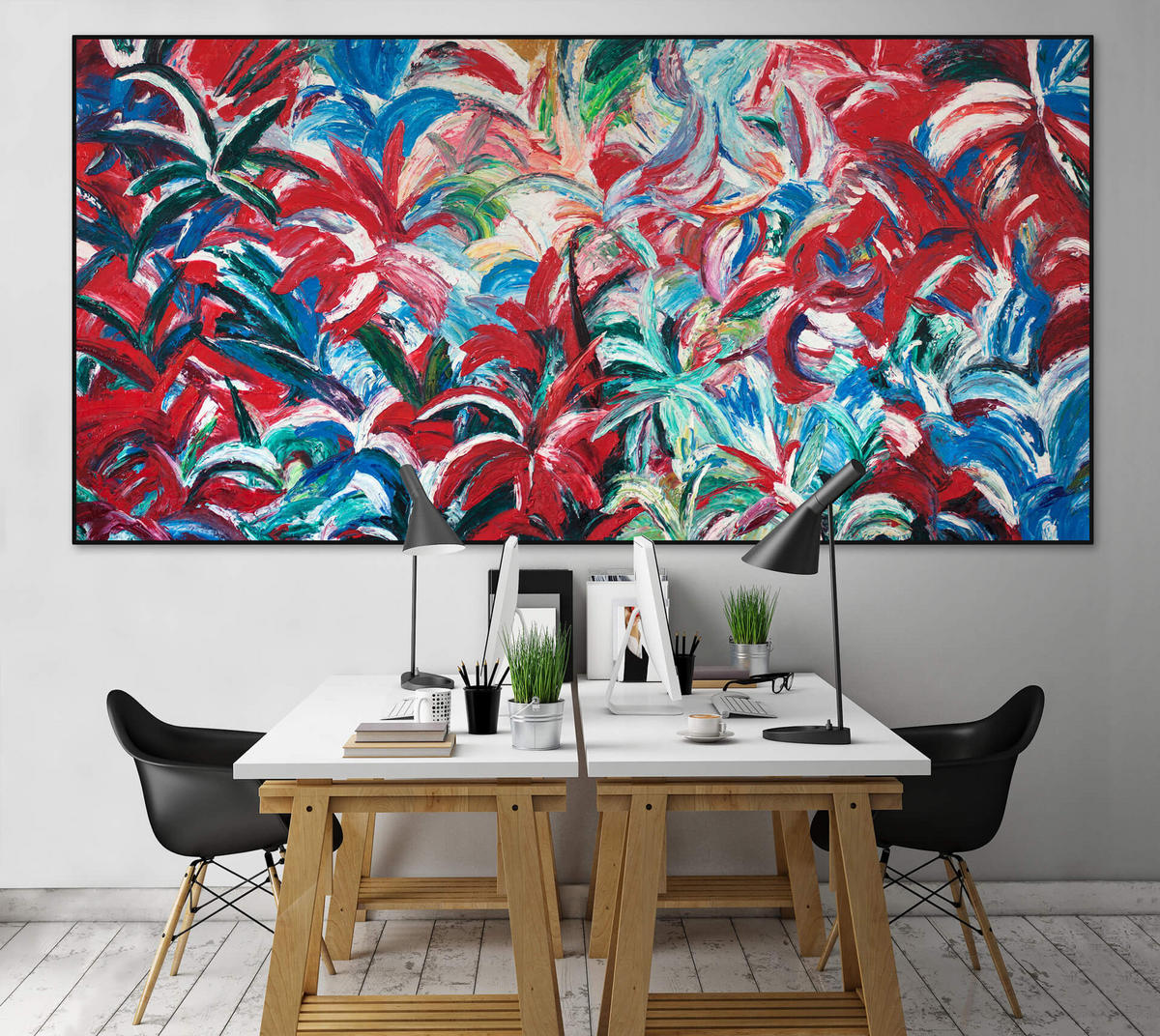 XXL ÖLGEMÄLDE Blau 200/100 cm - Blau/Rot, Textil (200/100cm) - KUNSTLOFT