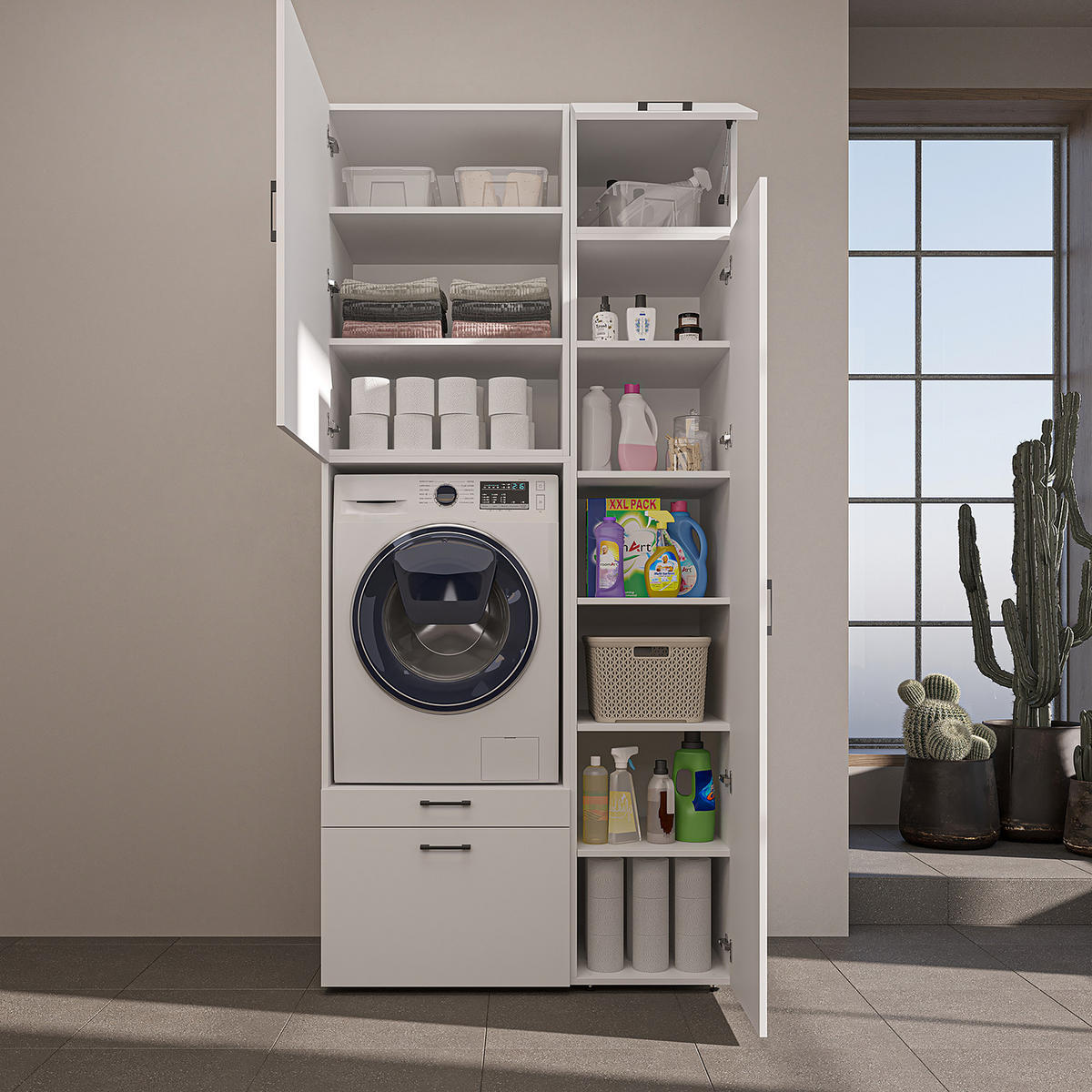 WASCHMASCHINENSCHRANK Serie 2 112cm Breit, 240cm Hoch - Weiß, Holzwerkstoff (112/240/67cm)