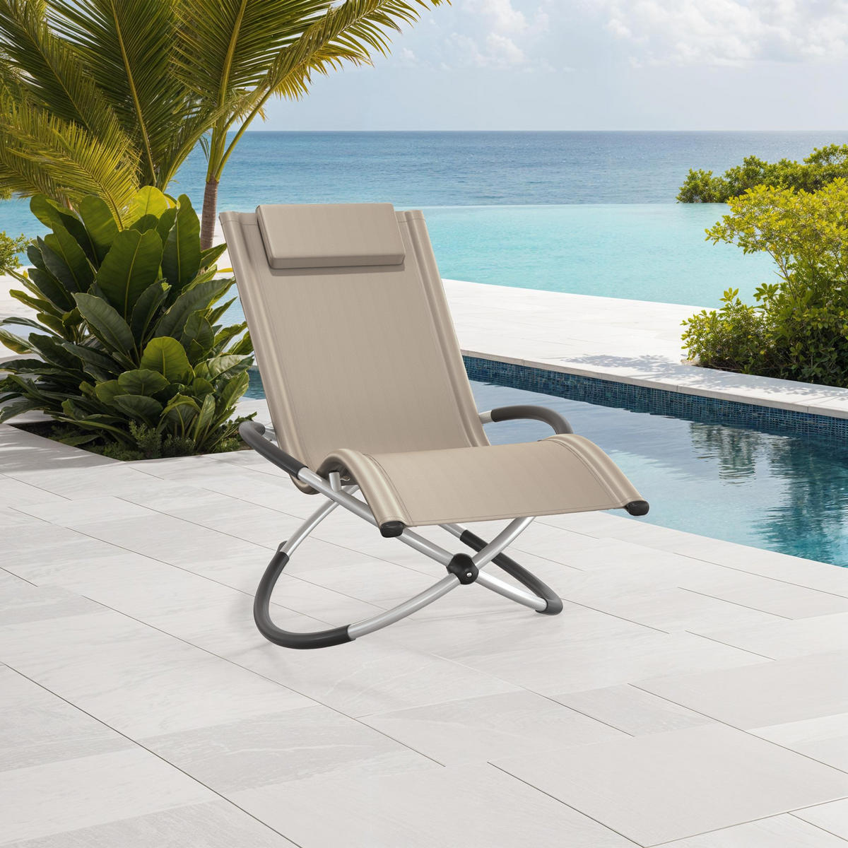 SONNENLIEGE Paulina,150 x 73 x 93 cm,beige - Beige, Metall (73/93/150cm) - tectake
