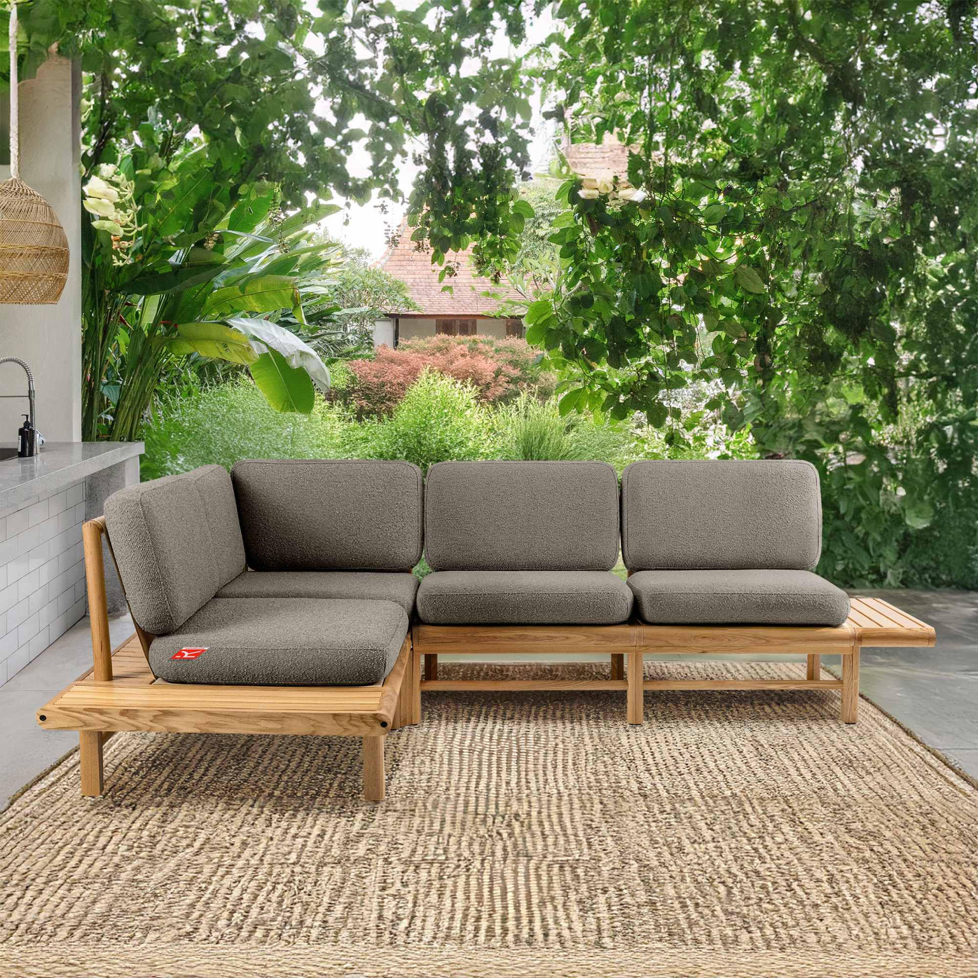 LOUNGESOFA ATREDA links - Grau, Holz/Textil (245/74/175cm) - KONSIMO®