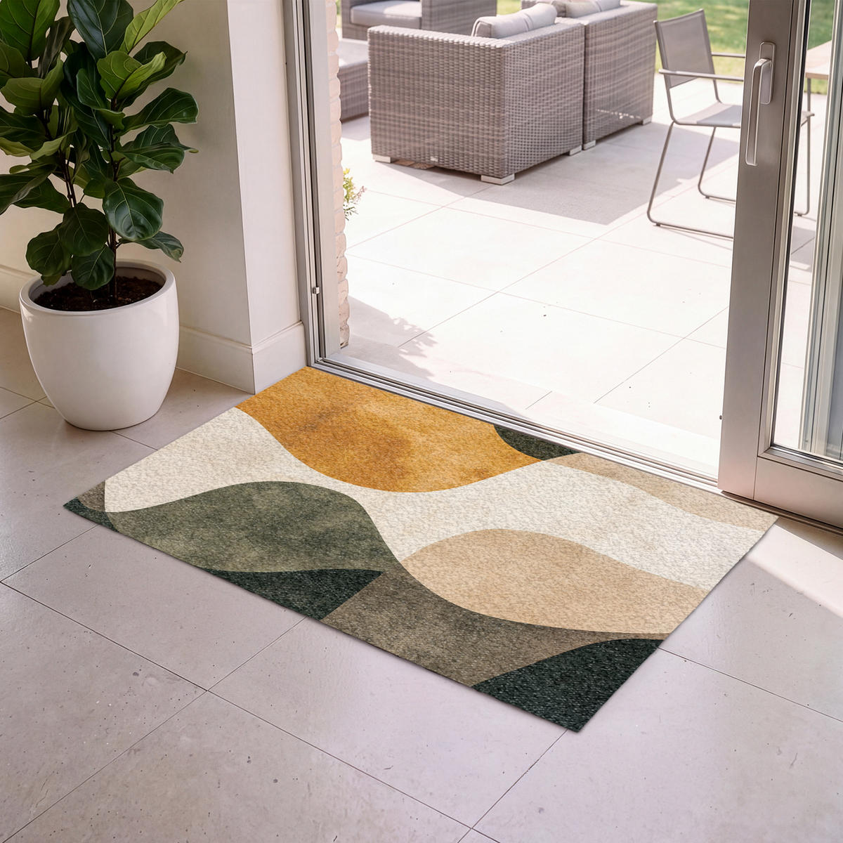 ROHOŽKA Tvary - okrově žlutá - abstraktní 120x80 cm - různobarevná, textil/umělá hmota (120/0.4cm) - MuchoWow