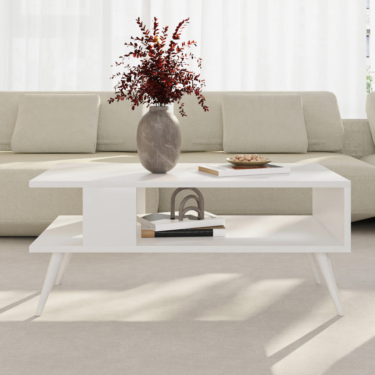 COUCHTISCH Lycksele 90/45/40 - Weiß, Holzwerkstoff/Kunststoff (45/90/40cm) - [en.casa]