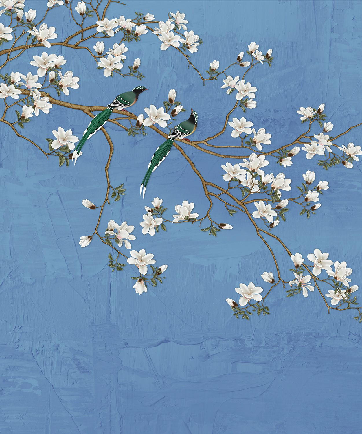 FOTOTAPETE Blütenzweige 270 x 225 cm - Blau, Papier (270/225cm) - Sanders & Sanders