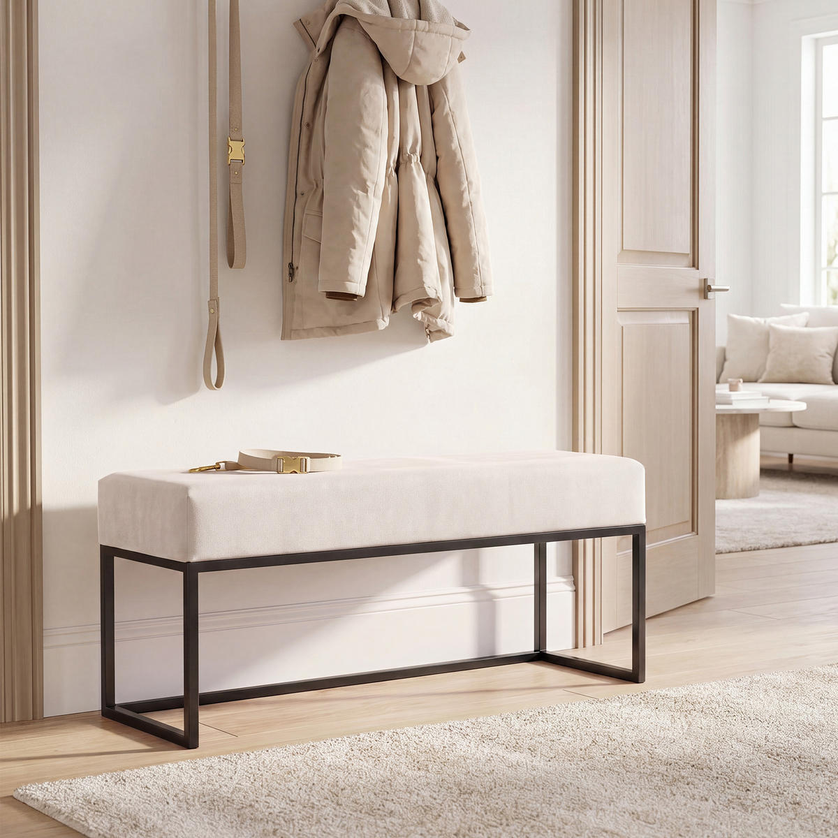 POLSTERBANK PURE 100 cm Metallgestell, Schwarz / Creme - Creme/Schwarz, Textil/Metall (100/44/30cm) - Idohome
