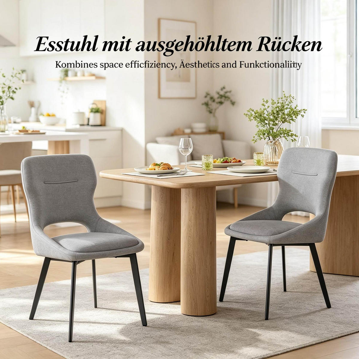ESSSTUHL 4er-Set 43 x 40 x 86 cm Grau Chenille/Metall - Grau, Metall (40/86/43cm) - Meubliv