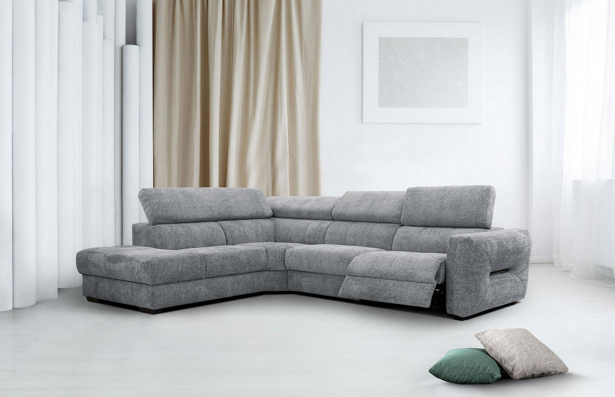 ECKSOFA CALVERA 5-Sitzer mit 1 Relaxfunktion, grau - Grau, Holzwerkstoff/Textil (239/298cm) - Courtois Laville