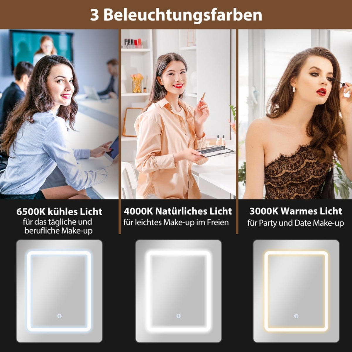 SCHMINKTISCH 45/45/152 cm Weiß aus Holz mit LED-Spiegel - Weiß, Holz (45/152/45cm) - OKWISH