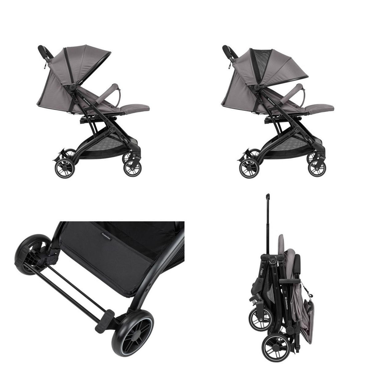 KINDERWAGEN Miley mit Fußsack grau dunkelgrau Fußstütze verstellbar, klappbar, Korb - Grau, Metall (64/52/100cm) - Kikka boo