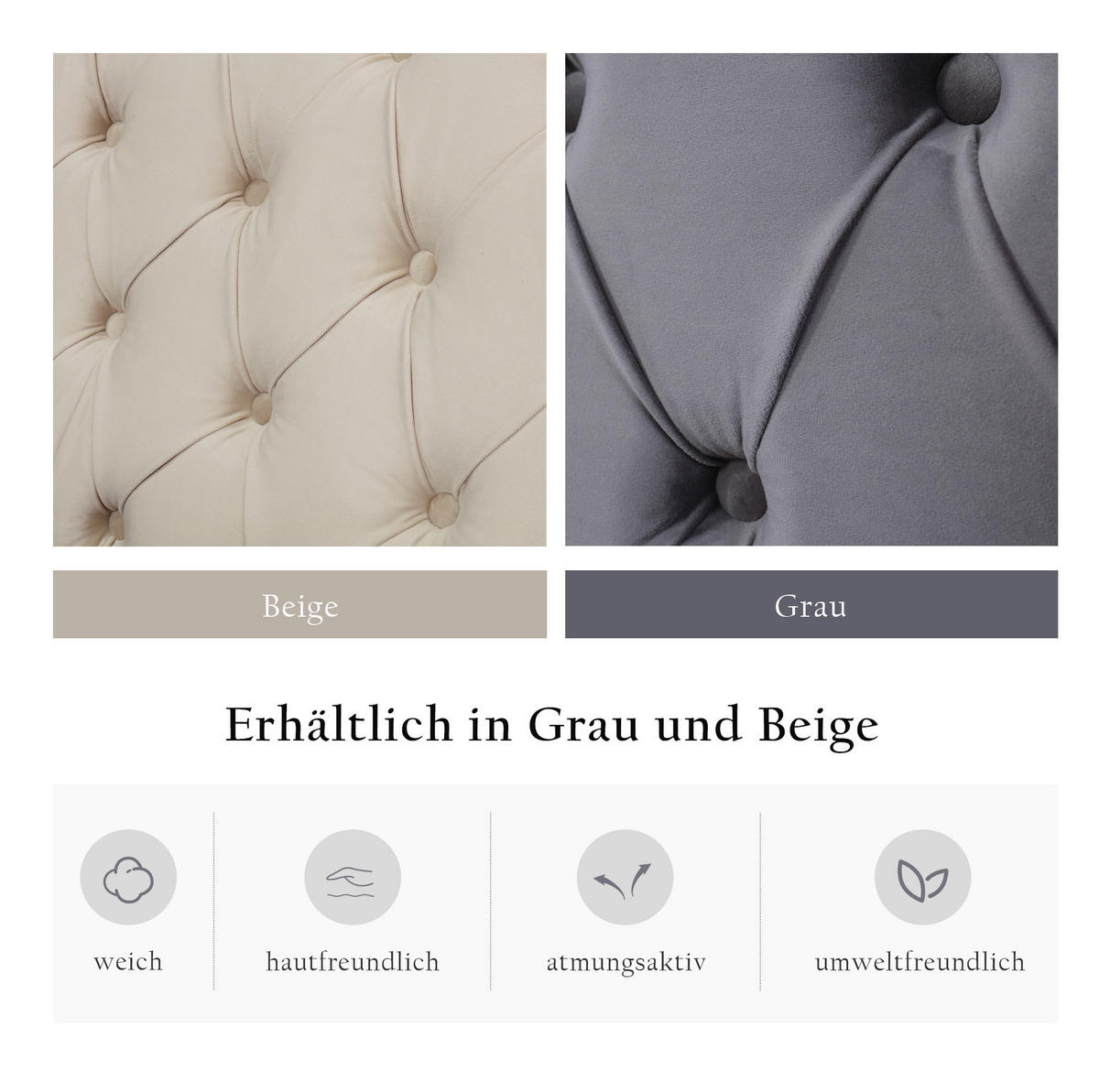 POLSTERBETT 160/200 cm Grau aus Samt mit Bettkasten und Chesterfield-Optik - Grau, Textil (160/200cm) - Flora Grace