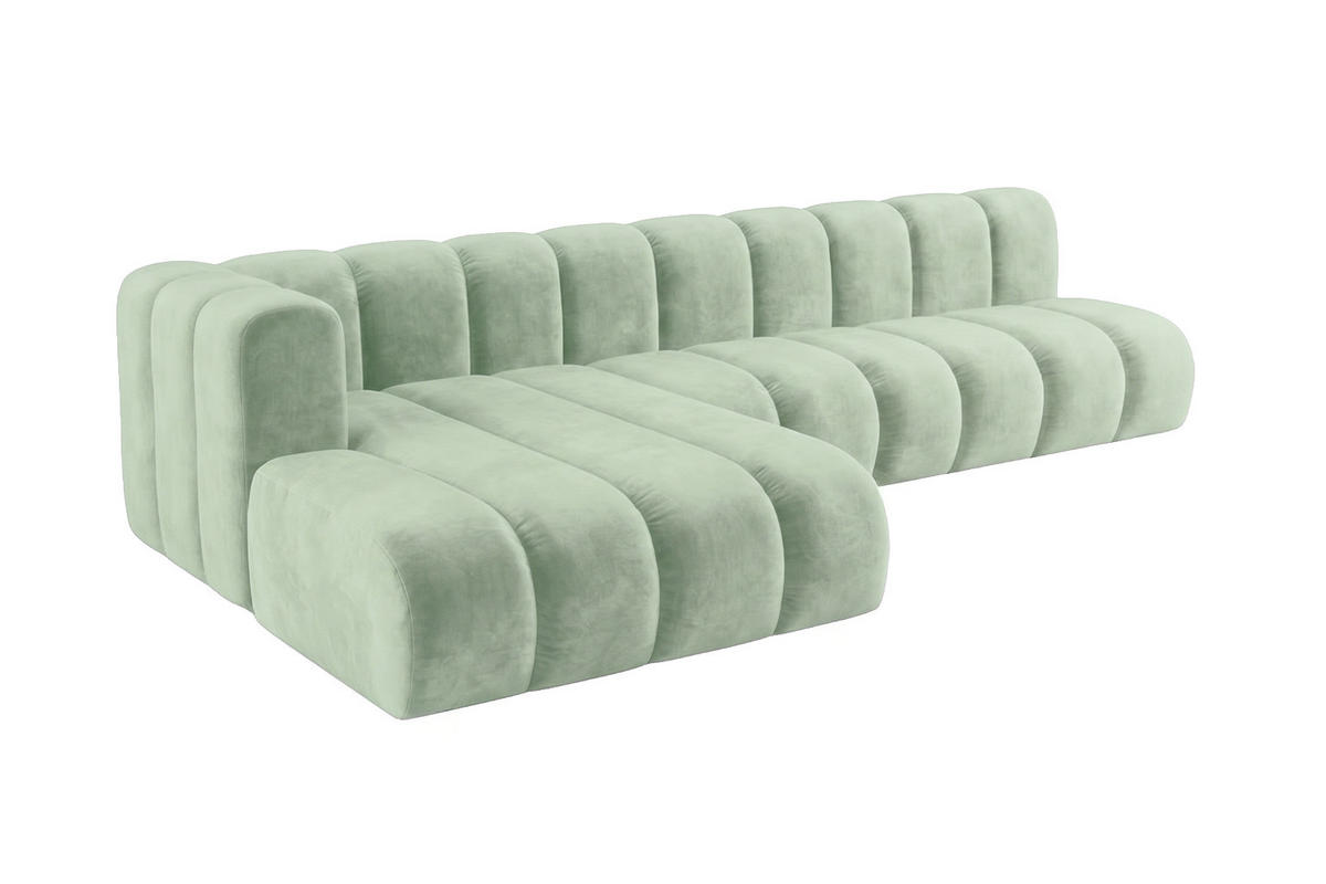 ECKSOFA Modulares In L-Form, Velvet-Stoff Riviera, Mintz, Links, GRAND 295 cm - Mintgrün, Holz (295/179cm) - Kaiser Möbel